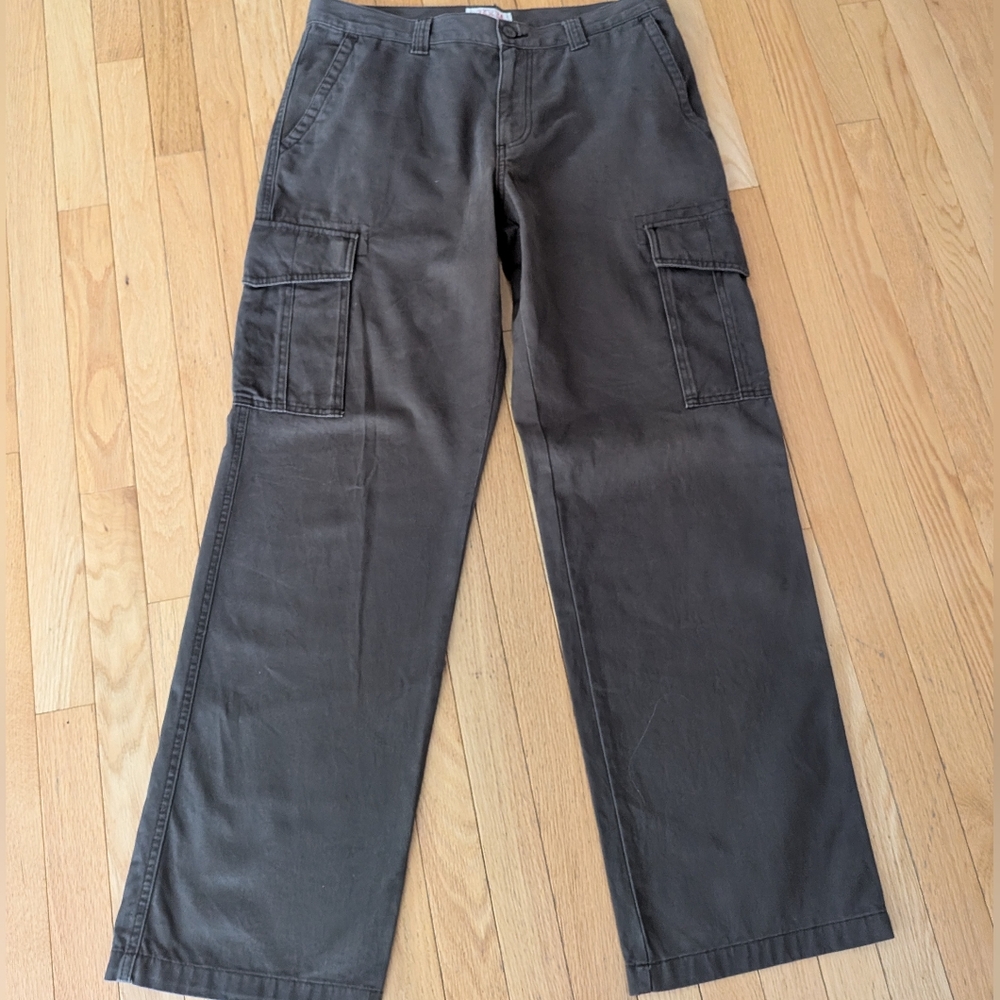 Y2K Old Navy Cotton Loose Cargo Pants Men's 34x34 Khaki Baggy Wide Leg